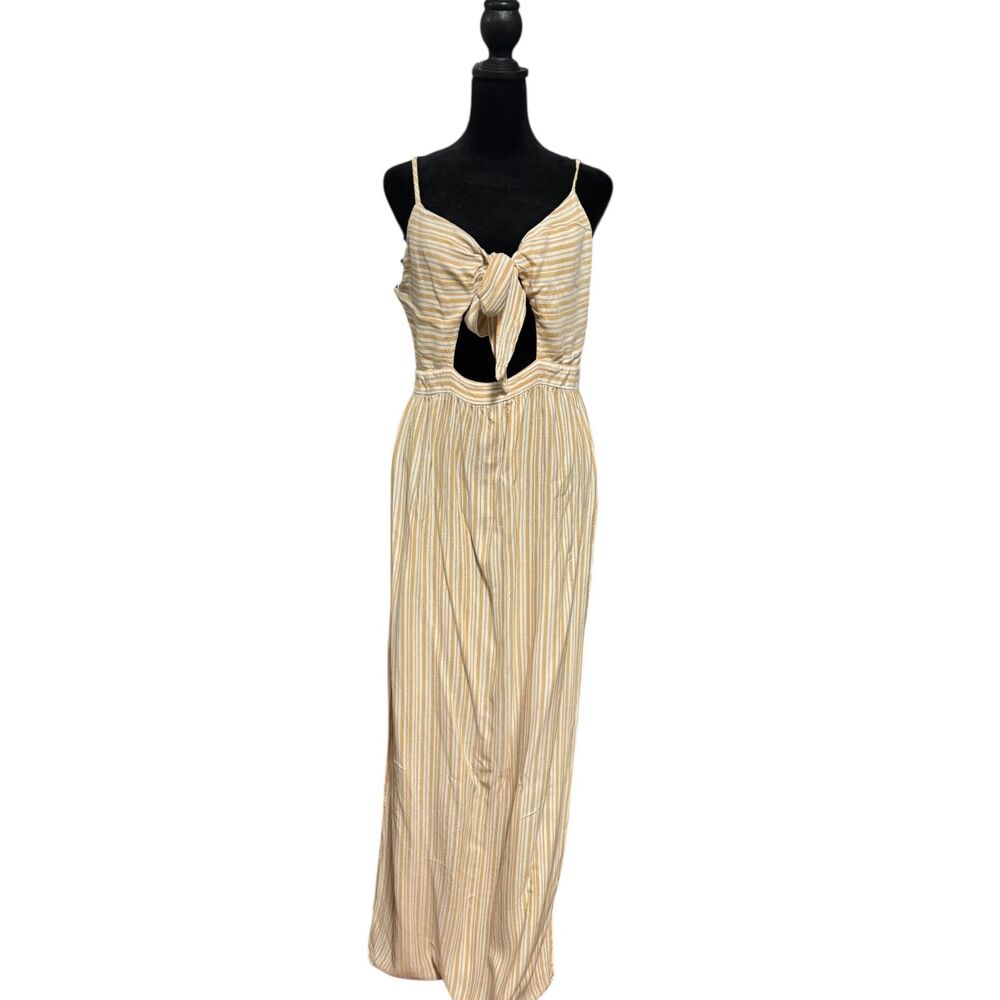 Forever 21 Contemporary Striped Tie Front Maxi Dress Side Slits Size XL